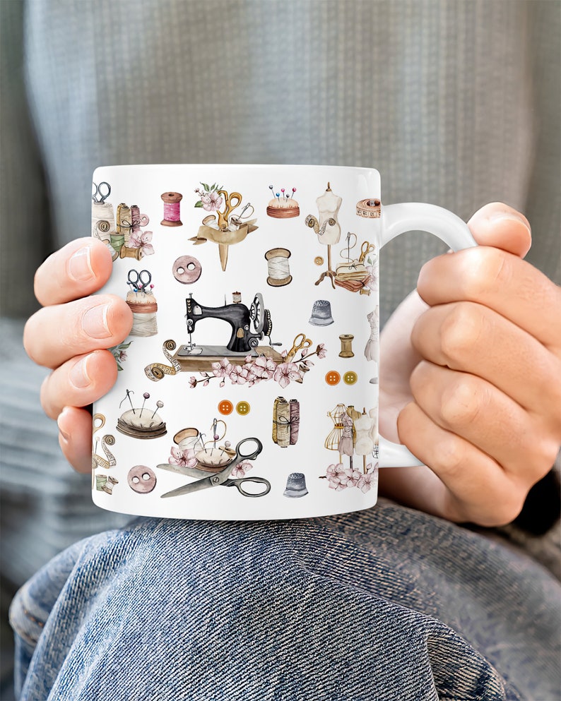 Sewing machine mug, sewing monogram Coffee Mug, Funny Icon Sewing mug, Sewing Mug gift for mom, sewing lover