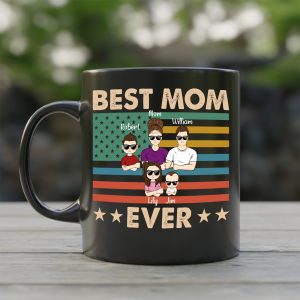 Custom Mom Best Mom Ever Black Coffee Mug, Personalized Mom with Kids American Black Mug, Love Mom mug, Gift Mug for Mother