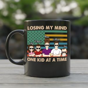 Custom Mom Losing My Mind One Kid at a time Coffee Mug, Personalized Mom with Kids American Black Mug, Love Mom mug, Gift Mug for Mother