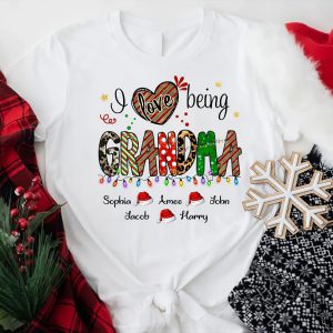 Personalized I love being a Grandma Snowman Christmas Grandkid Shirt, Custom Nana Mimi Little Snowman with kid name Holiday sweatshirt