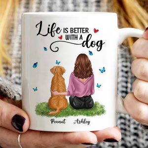 Personalized Life better with a Dog Gift mug, Custom Dog portrait with women mug, Dog Mom Mug, Girl and Dog Mug, Memorial Dog Mug, Pet Lover