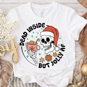 Skeleton Hot Cacao Dead Inside but jolly AF Christmas shirt, Skull Santa Claus Drink Funny Matching Family shirt, Squad Crew Team Xmas shirt