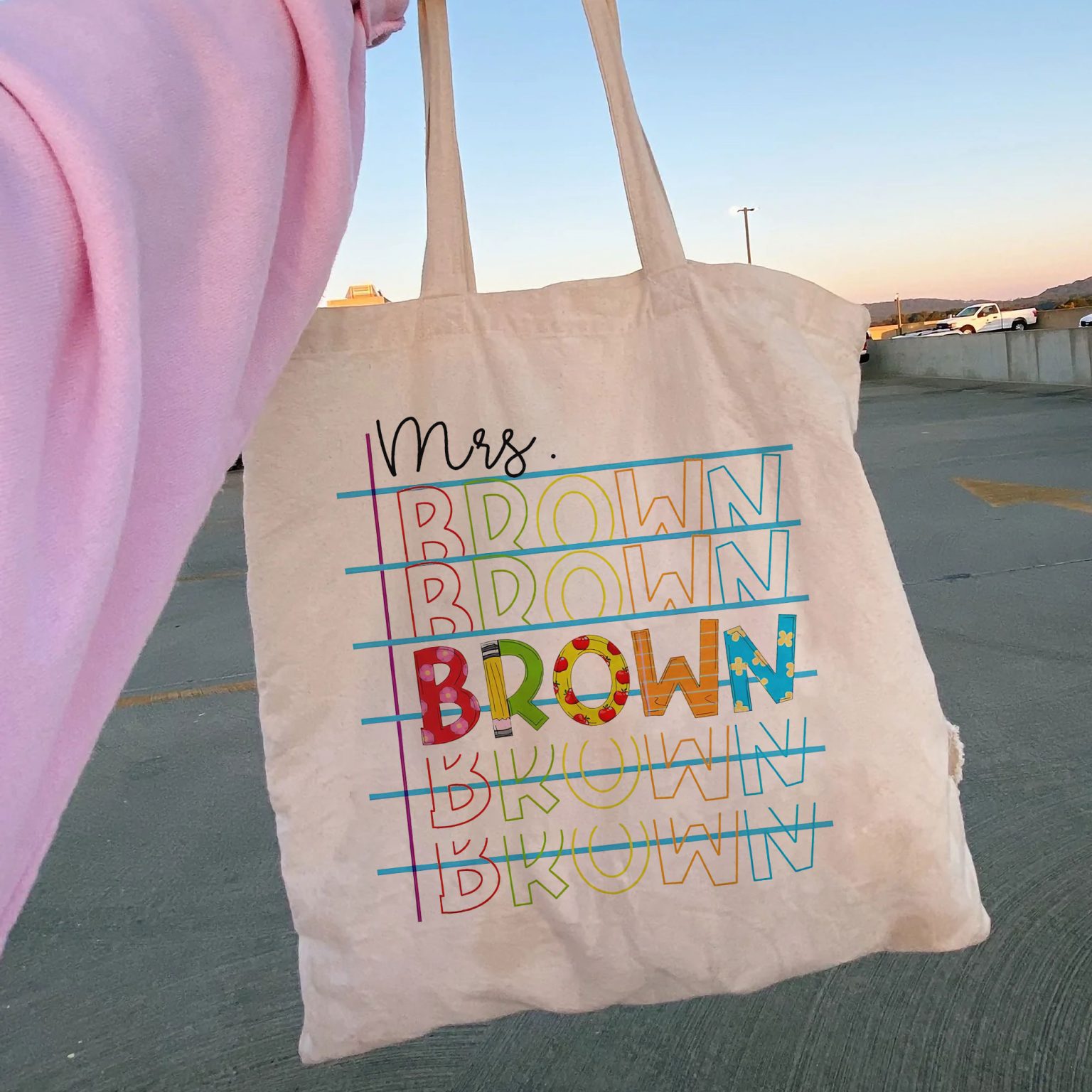 Beautiful Custom Name Teacher Tote Bag, Mrs Tote Bag, Customized Natural Canvas Tote Bag
